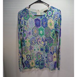 Talbots Womens Long Sleeve Multicolor Hexagon Print Sweater Size XS